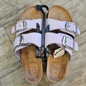Time & Tru Slide Sandals Women’s 10 Light Purple Double Buckle Footbed NEW